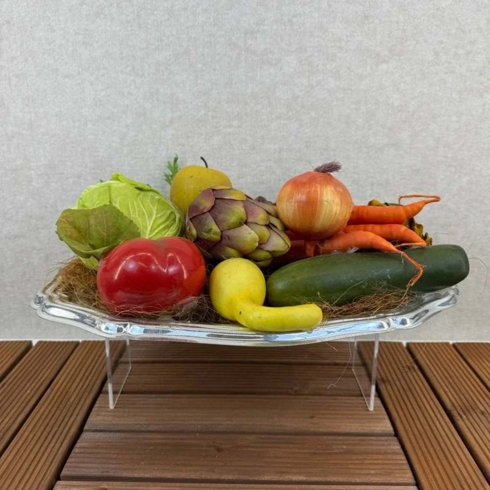 Vtg Artificial Vegetable Fruit Display Platter Realistic Decor Arrangement